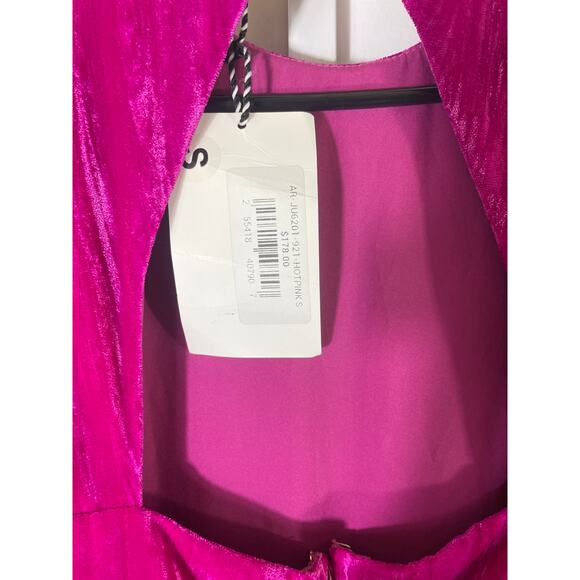 NWT Adelyn Rae Velvet Jumpsuit - Women Size S - Hot Pink - Holiday Party Outfit - Picture 6 of 7